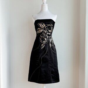 VINTAGE Y2K STRAPLESS‎ BLACK SATIN COCKTAIL DRESS